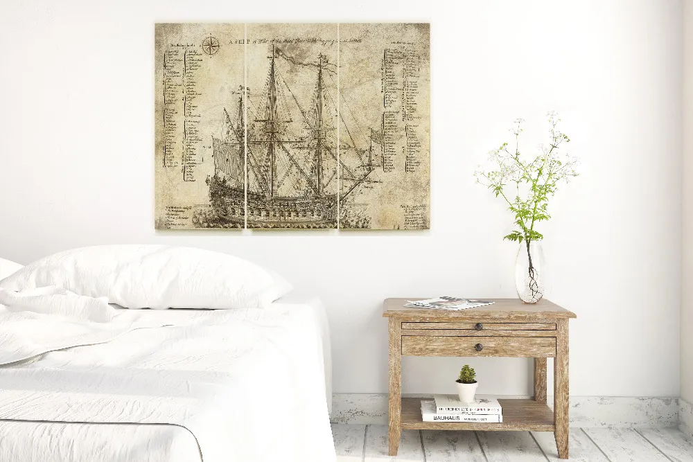 Старый линкор синяя печать жикле холст искусство офисный декор Vinage Art Холст без