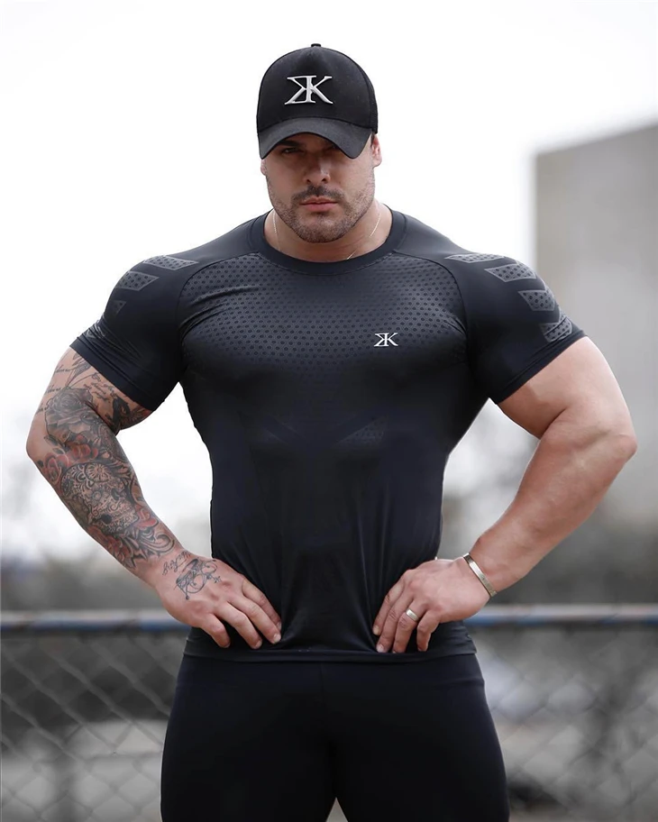 GymRagz новая хлопковая Футболка Для мужчин дышащая футболка для мужчин Gyms футболка Для мужчин Фитнес с подкладкой с принтом на лето тренажерные залы обтягивающим топом черного цвета
