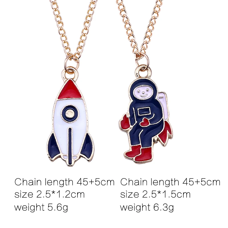 

Trendy Cartoon Astronaut Rocket Necklaces & Pendants Enamel Metal Space Cosmonaut Clavicle Chain Necklace For Women Men Colar