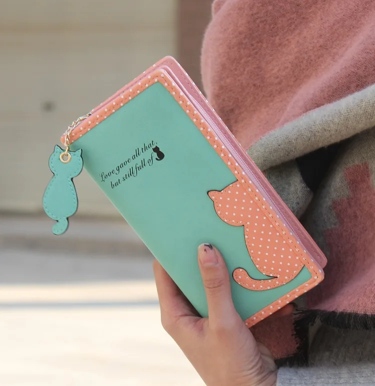 Новый модный дизайнерский бумажник с рисунком кота длинный и короткий женский