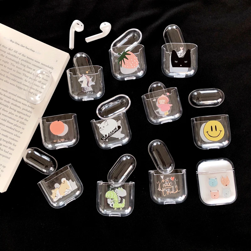 Милые прозрачные однотонные чехлы для наушников с рисунком Apple Airpods ударопрочный