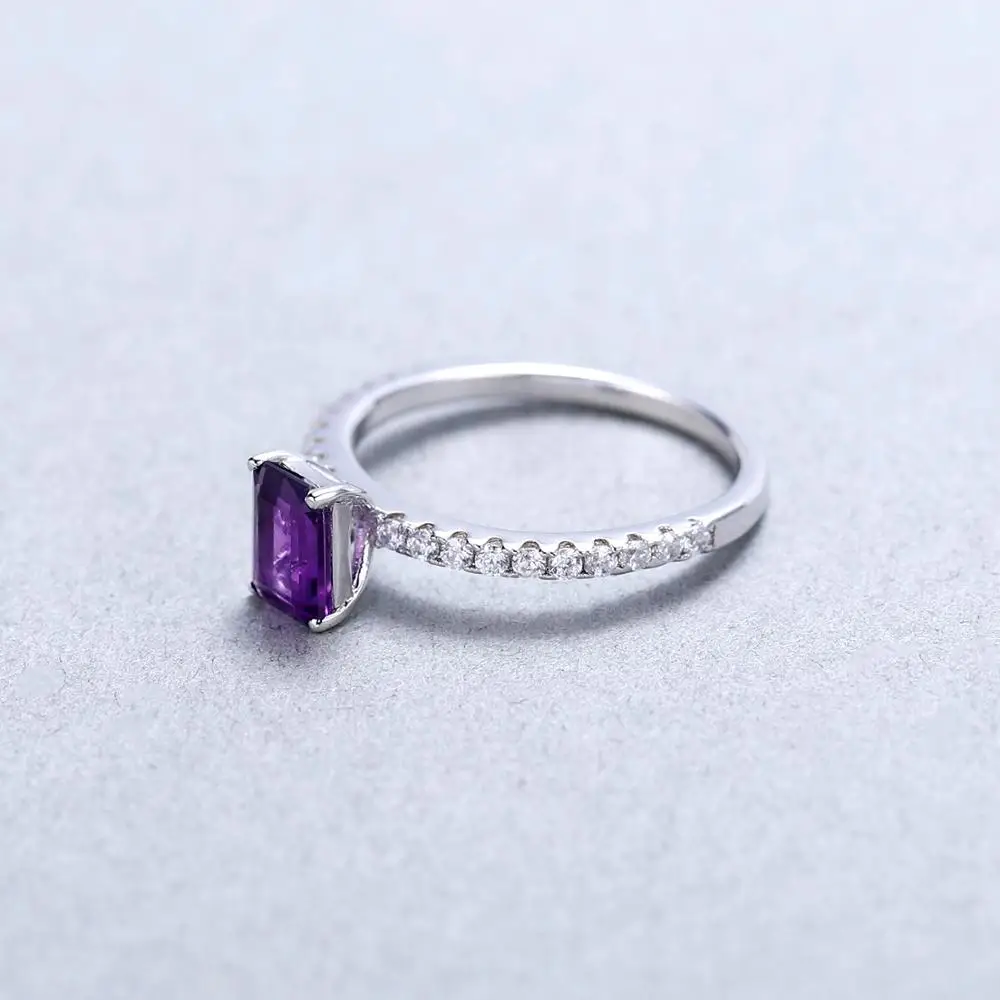 GEM'S балет 1.03Ct натуральный восьмиугольник аметист 925 пробы серебро обручальные кольца для женщин ювелирные украшения