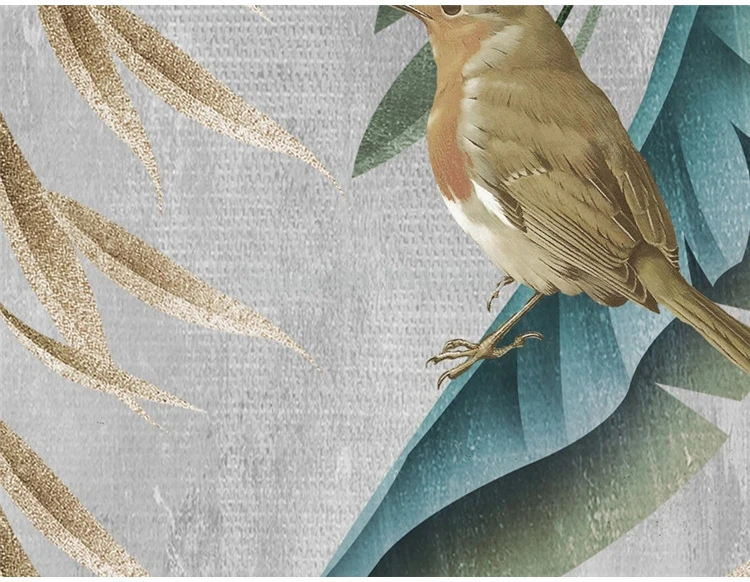 Custom Any Size Mural Wallpaper Modern 3D Nordic Style Plant Leaves Birds Photo Wall Mural Living Room Bedroom Home Decor Fresco