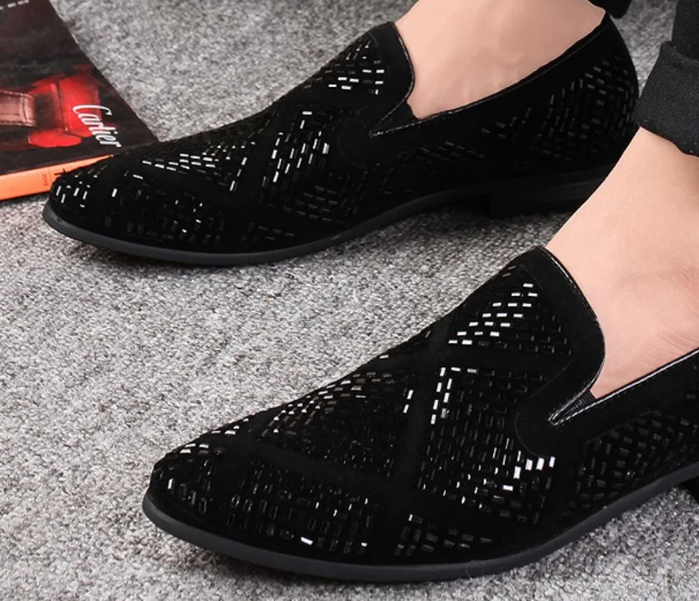 Мужские лоферы 2020 года модные вечерние туфли с острым носком стразы Повседневная