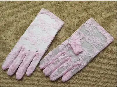 pink Женское платье, для весны и лета с тонким кружевным солнцезащитные перчатки женский сексуальный кружевной вождения Перчатки женские короткие перчатки с защитой UV R1792 - Цвет: pink