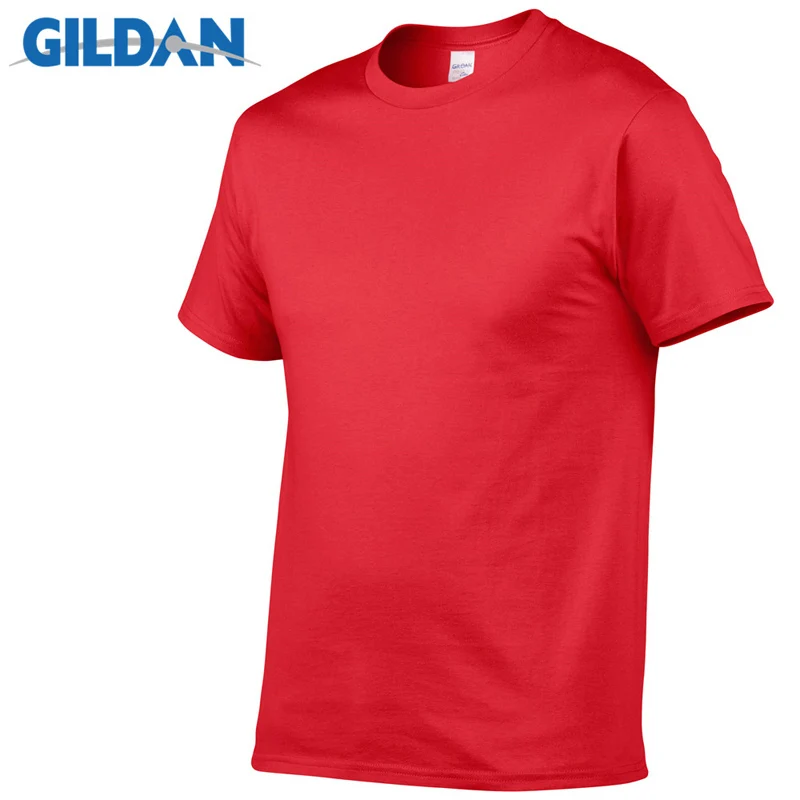 05 red Gildan/Распродажа брендовых мужских летних футболок из хлопка, мужская повседневная футболка с короткими рукавами и круглым вырезом, удобный однотонный топ, футболки - Цвет: 05 red