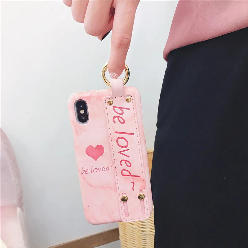 Жесткий чехол из искусственной кожи для iphone 8 8plus розовый телефона с ремешком на