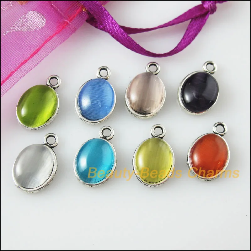 Новые 16 шт смешанные Ретро тибетский серебряный камень Овальные Подвески 9.5x14.5mm |
