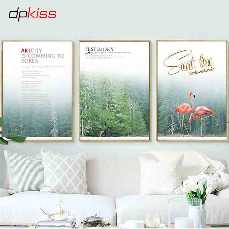 Dpkiss Lakeside Flamingo холст картина скандинавский декор художественный принт постер