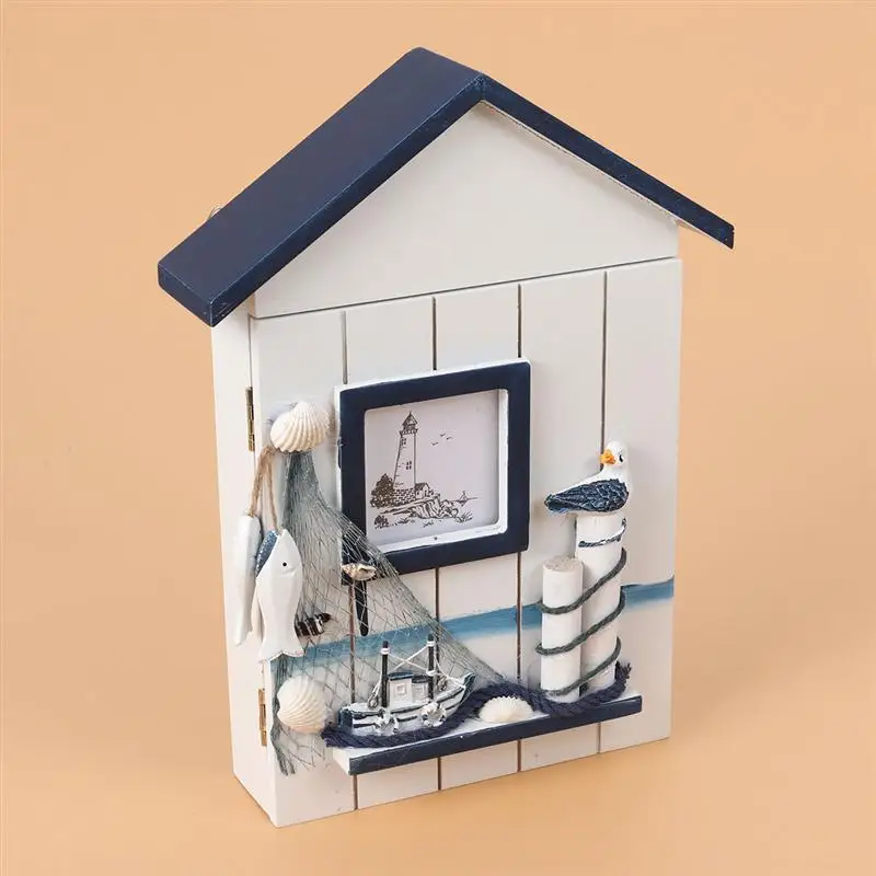 Mediterranean House Key Locker Case Wall-Mounted Wooden Storage Box Creative Home Wall Decoration Dec | Дом и сад