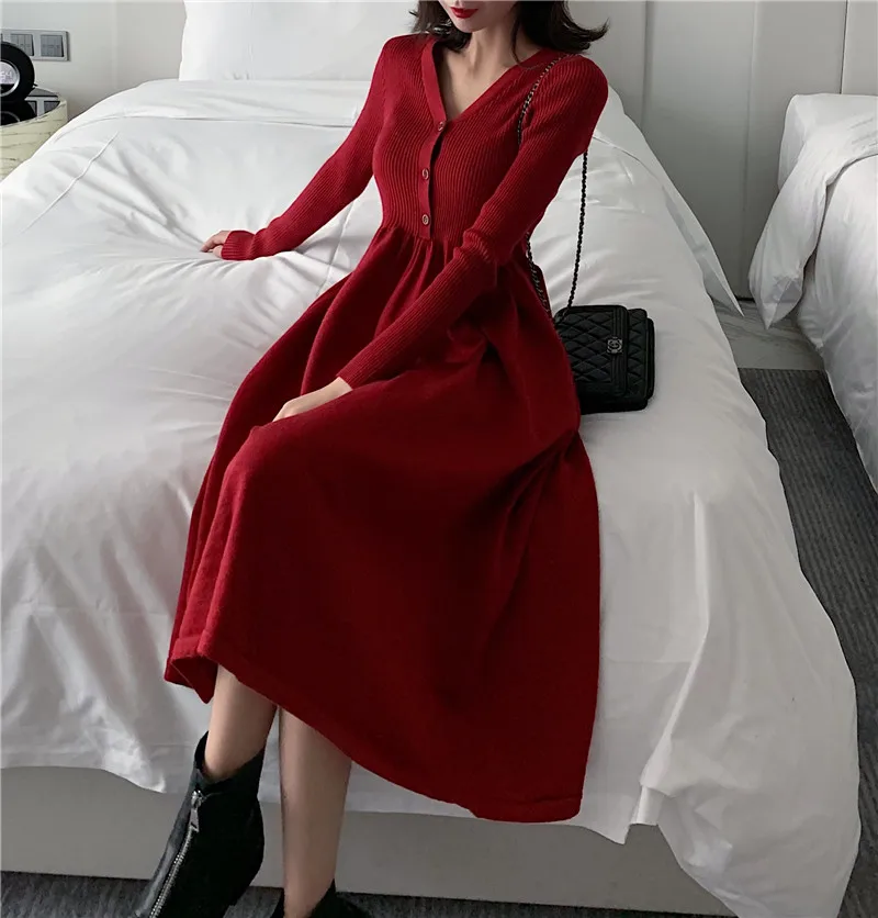 Платье корейское летнее vestidos Новое поступление OLN модели Новое приталенное Утягивающее Модное Длинное вязаное платье с v-образным вырезом