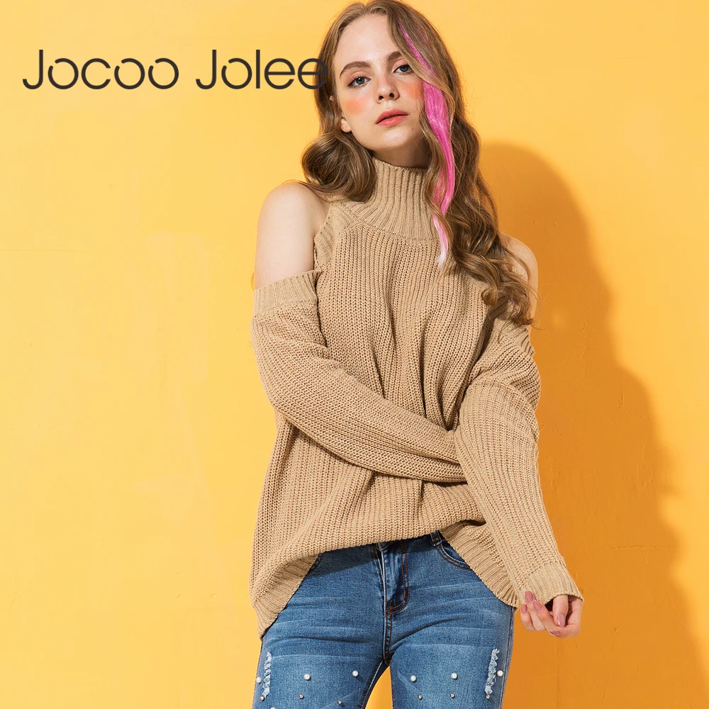 Винтажный свитер Jocoo Jolee водолазка сексуальный вязаный с открытыми плечами