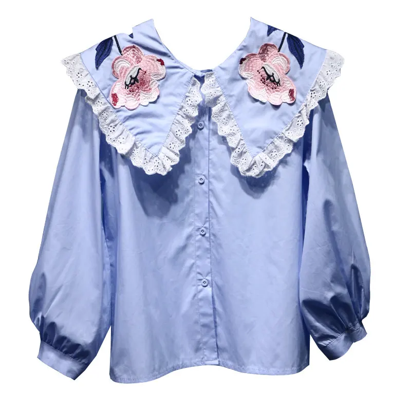 Женская блузка с цветочной вышивкой LUOSHA однотонная Повседневная рубашка