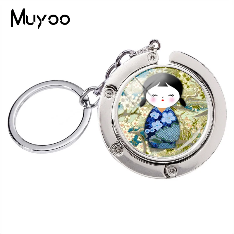 Мода японский Kokeshi брелок для ключей кимоно кукольный брелок стеклянный купол кулон ювелирные изделия браслет держатель для ключей для женщин