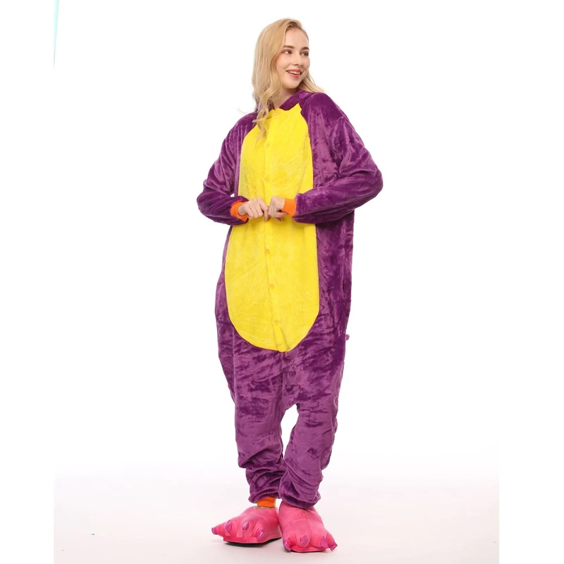Purple Dinosaur Dragon Onesie Pajamas Kigurumi Animal Cosplay Costume Halloween Family Pijamas Women
