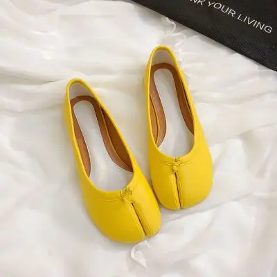 yellow Cakucool/лоферы; женская обувь на плоской подошве; сезон осень; кожаная повседневная обувь с носком; женская обувь на плоской подошве в стиле японского ниндзя - Цвет: yellow