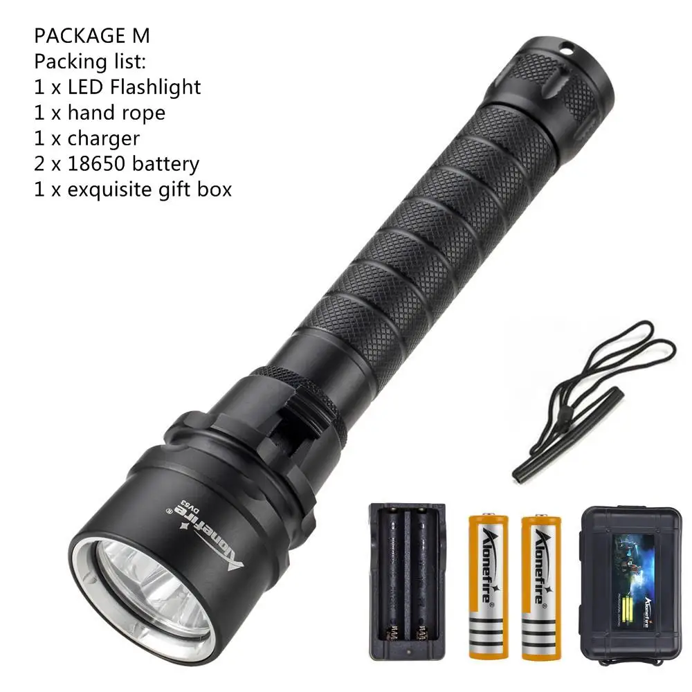 PACKAGE M AloneFire DV53, фонарь для дайвинга, фонарь для подводного плавания, глубина 100 м, водонепроницаемая светодиодная вспышка, фонарь - Испускаемый цвет: PACKAGE M