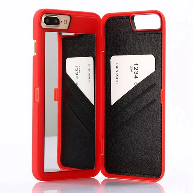 Red Floveme воды Узорчатое флип чехол для iPhone 6 6S 7 8 Plus девчушки слот для карты бумажник составляют зеркало обратно чехол для iPhone X 6S 6 7 8 чехол на айфон 6s 6 Plus чехол на айфон 7 8 Plus чехол на айфон X 10 - Цвет: Red