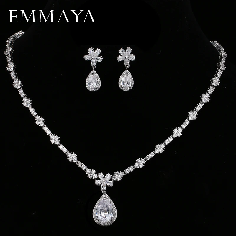 Цветы EMMAYA сияющий белый подвеска со стразами Фианит комплекты ювелирных изделий