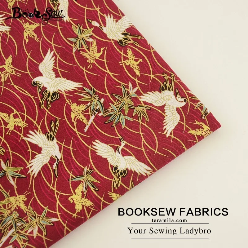 Хлопчатобумажная льняная ткань Booksew с красным рисунком животных золотистая
