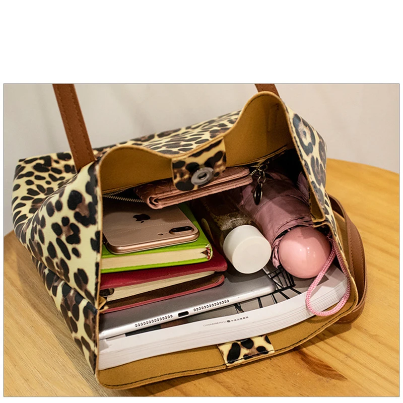 Осень зима 2019 сумка из искусственной кожи с леопардовым рисунком большая тигром