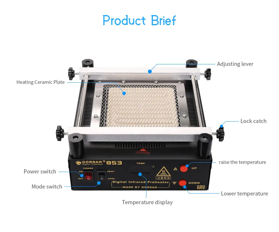 GORDAK853 BGA паяльная станция PCB Preheat цифровой дисплей предварительного нагрева паяльная станция для предварительного нагрева, отопления, вспомогательный инструмент