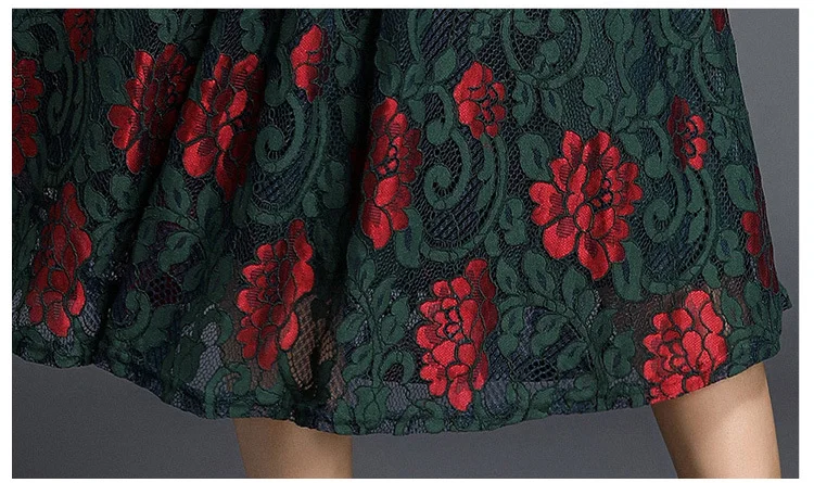 

European Station Women's 2018 Spring Summer Dress Female Vintage Pleated Half Sleeve Lace Dress Femme Elegant High Waist Dress