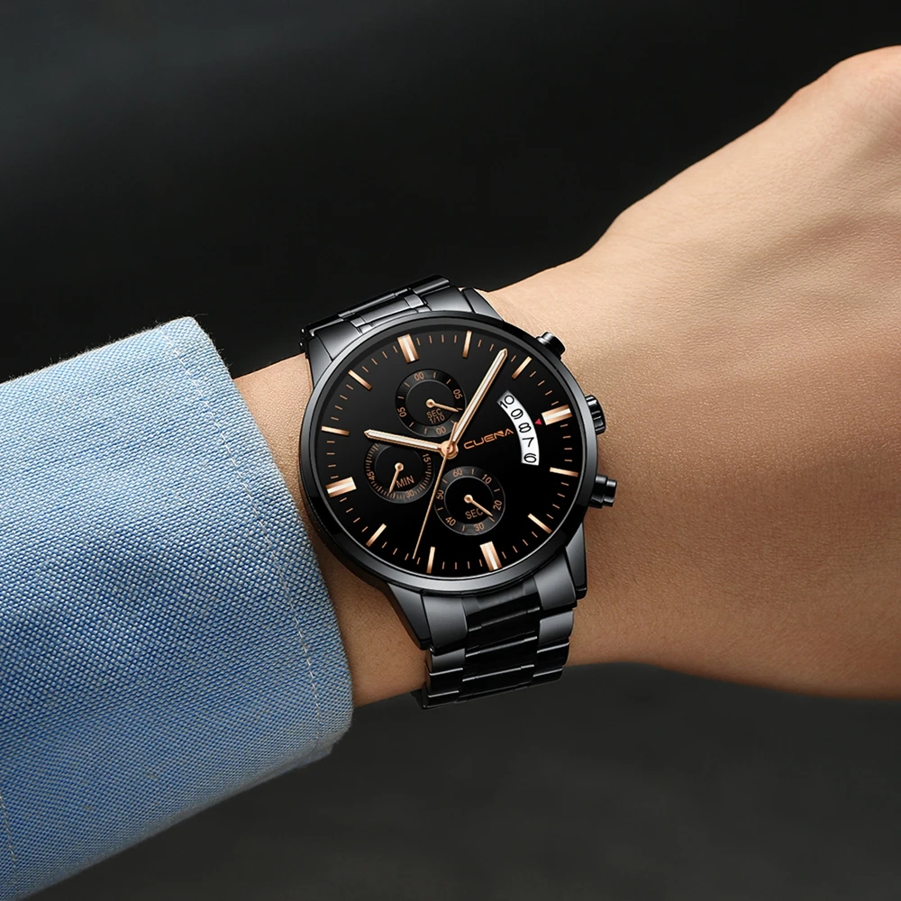 Для мужчин платье часы Полный нержавеющая сталь кварцевые с подсветкой модные