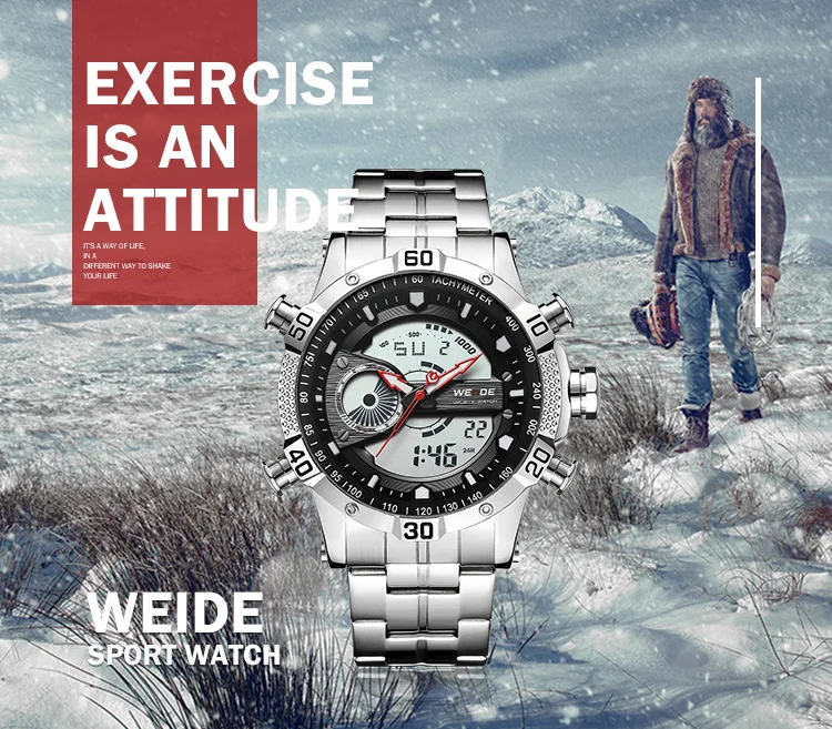 WEIDE Роскошные Брендовые Часы спортивные мужские цифровые из нержавеющей стали Кварцевые часы водонепроницаемые электронная сигнализация часы стимпанк