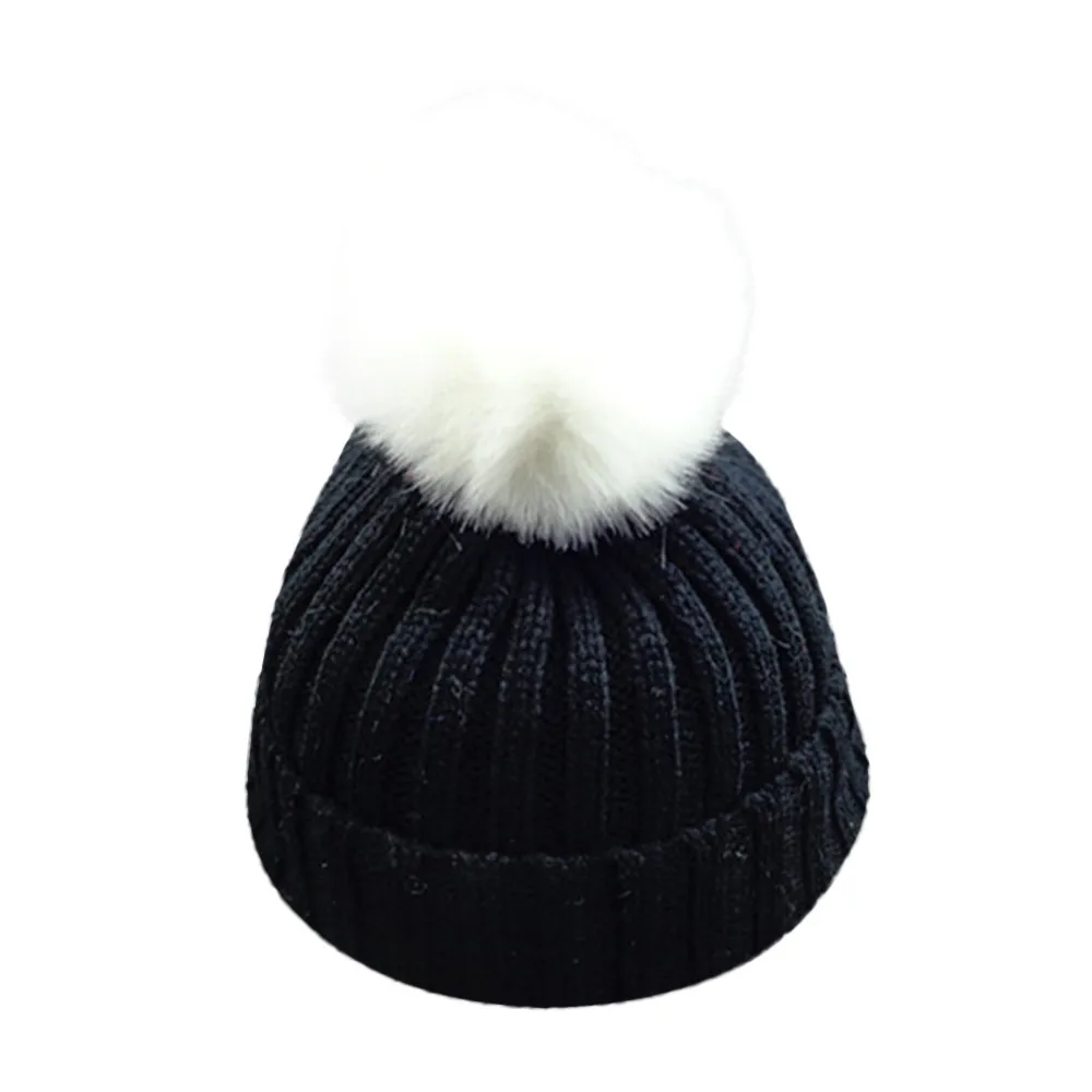 Kids Toddler Children Warm Knit Beanie Hat Boys Girls Fur Pom Bobble Crochet Cap | Детская одежда и обувь