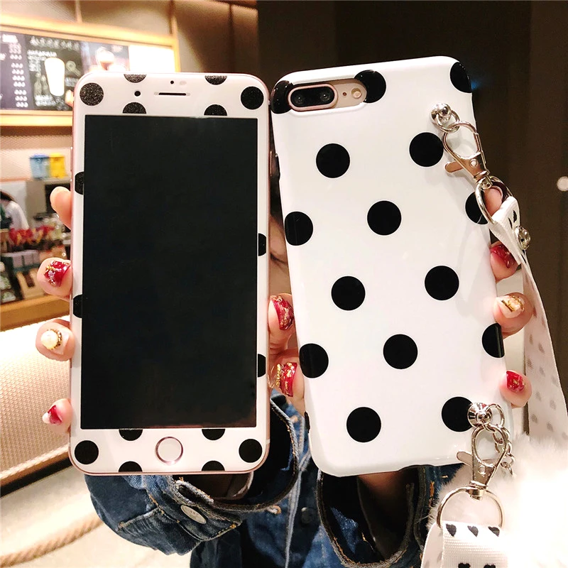 Для iphone 8 8plus Ретро Чехол в горошек + закаленное стекло экрана Flim Xs X 7 7plus 6 6s P Fudas