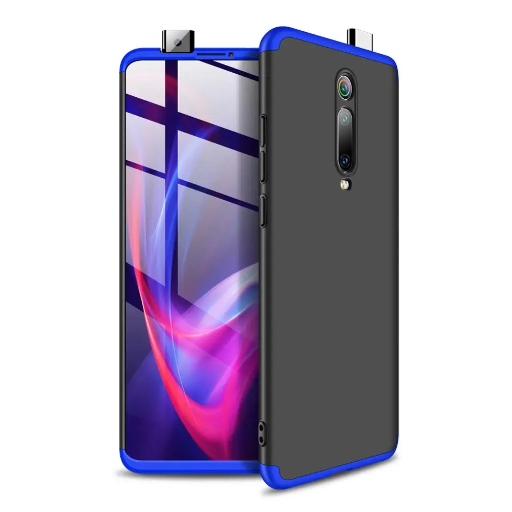 Black and Blue 360 чехол с полной защитой для mi 9T Pro Red mi K20 Pro, чехол для телефона 3 в 1, матовый пластиковый жесткий чехол для задней панели для Red mi Note 8 Pro 8A 8 - Цвет: Black and Blue
