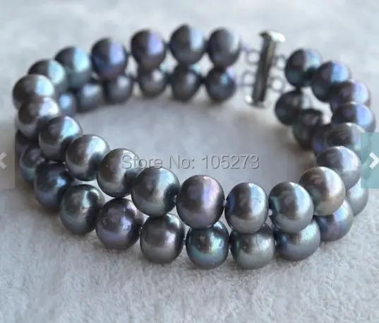 

New Arriver Dark Gray Pearl Bracelet 7.5 Inches 2 Rows 8.5-9mm Freshwater Pearl Bracelet Wedding Bridesmaids Jewelry