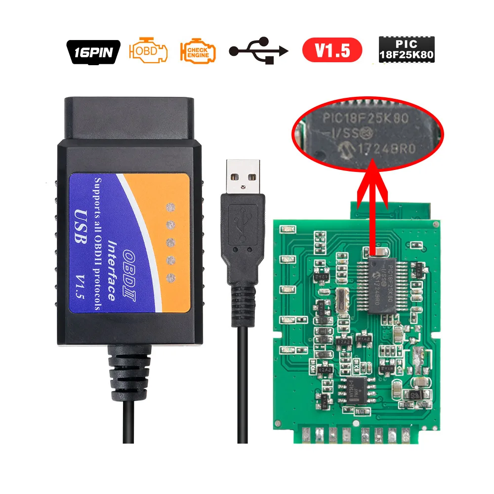 ELM327 USB V1.5 ELM327 USB FTDI с переключателем сканер кодов сканер HS CAN и MS CAN Супер Мини elm327 obd2 v1.5 блютуз elm 327 wifi - Цвет: ELM327 USB V1.5