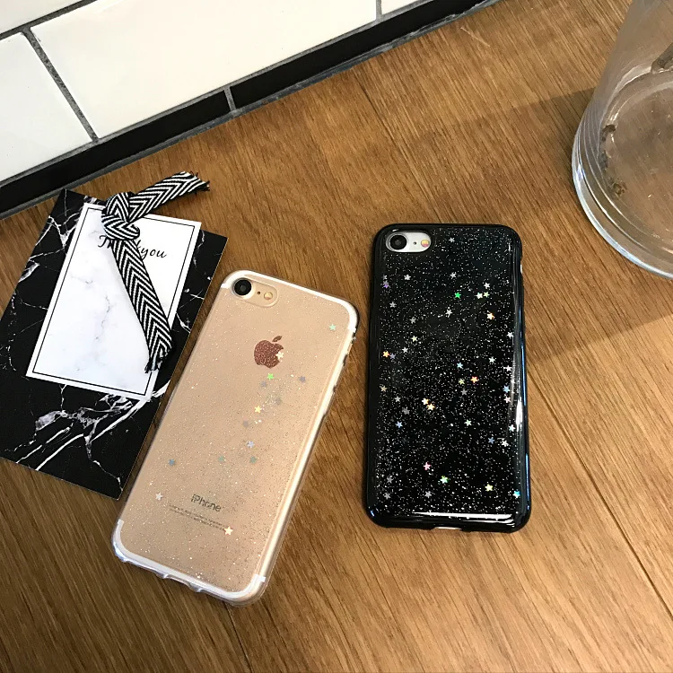 New Shinny Glitter Stars Black White Soft TPU Phone Cover for iPhone 6 6s Skin X 8 7 Plus plus Case Capa Coque |