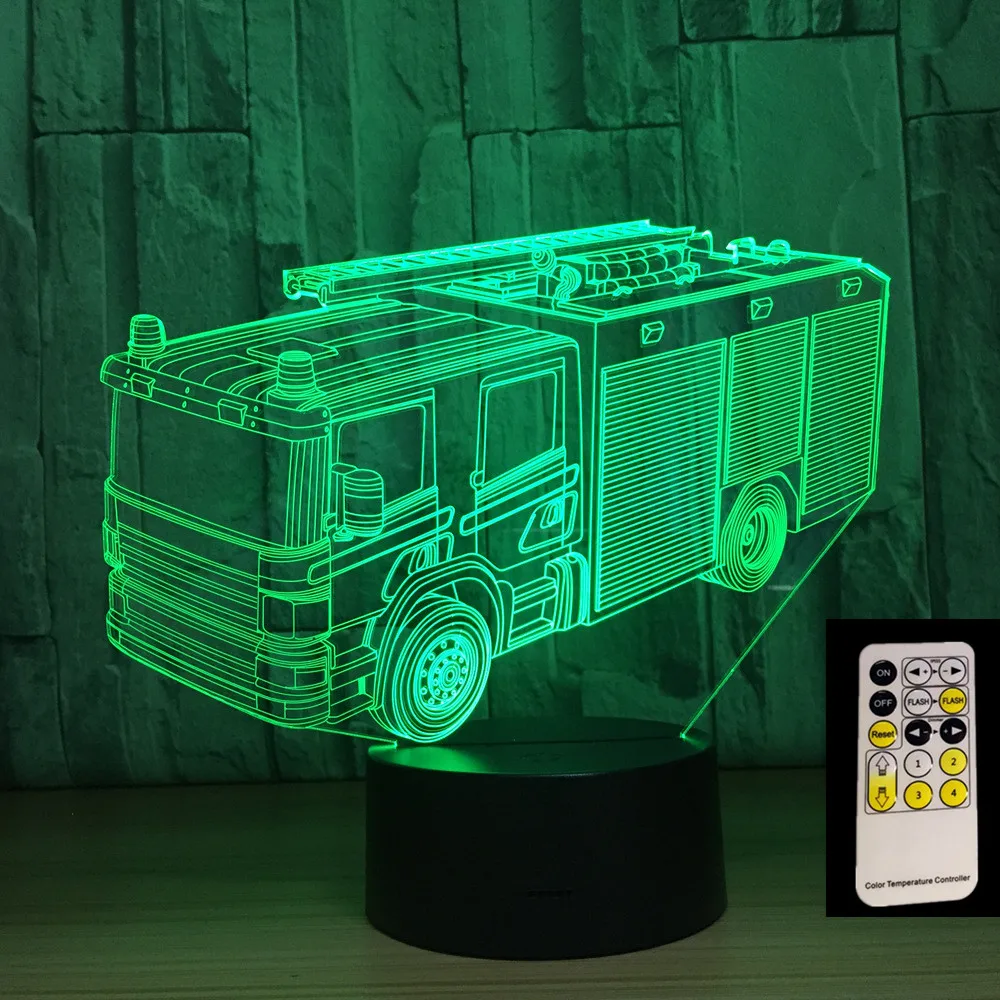 Пожарная машина 3D Ночная лампа 7 цветов s LED USB настольное ночное освещение как