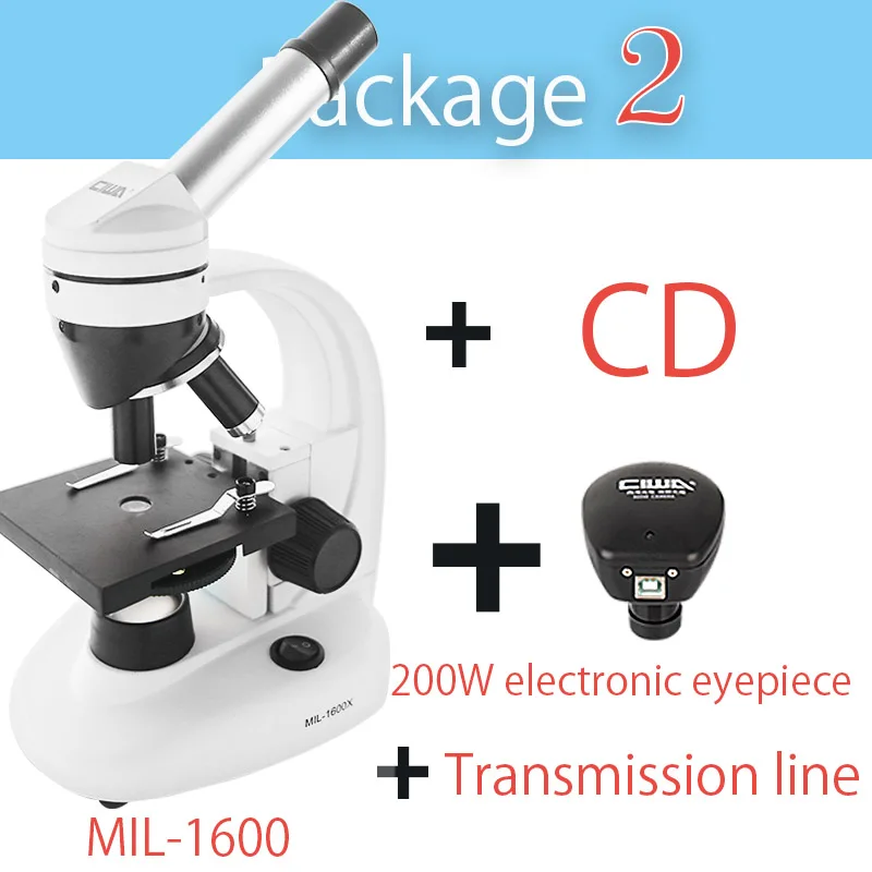Package 2 CIWA HD 1600x научный биологический монокулярный бинокль HD зеркальный микроскоп бинокль Студенческий микроскоп для анализа растений животных - Цвет: Package 2
