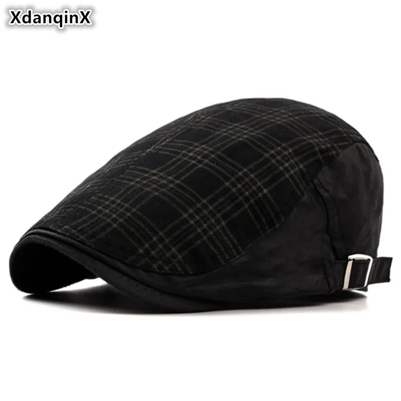 

XdanqinX Мужская помытая хлопковая шапка Модные клетчатые береты британская ретро женские кепки с козырьками регулируемые размеры шляпы для пар бейсболка