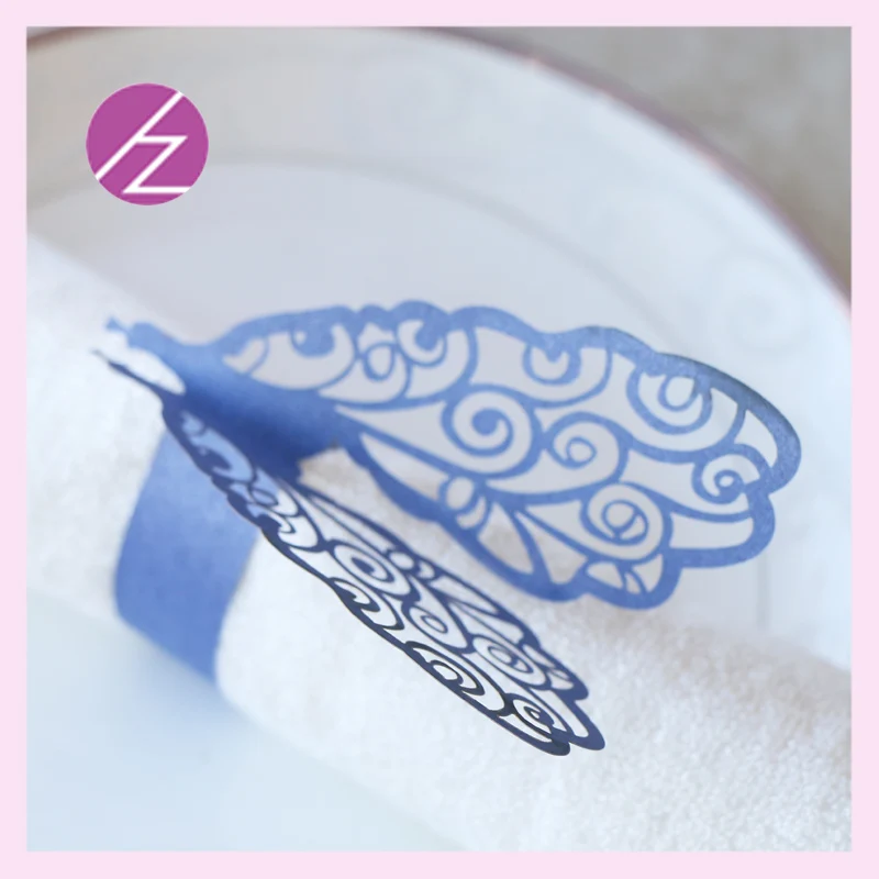 100 шт./лот изысканный лазерная резка Резные Бабочка салфетка с узором Кольцо