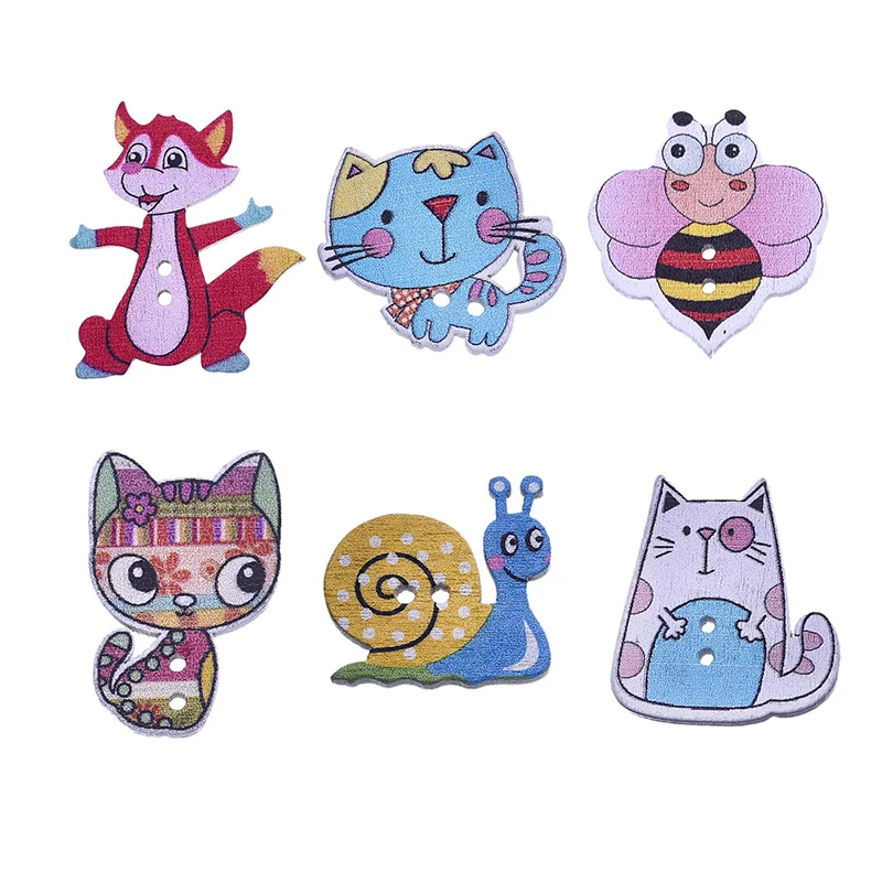 50 шт. 2 отверстия смешанные цвета животные деревянные пуговицы ремесло DIY