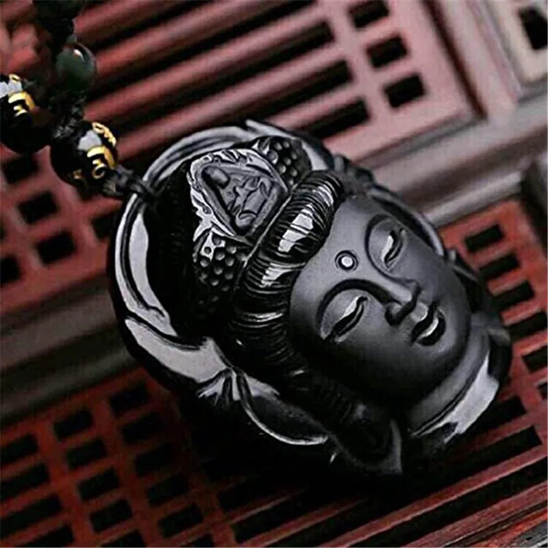 Натуральный обсидиан камень резная фигурка в виде головы Будды помилование