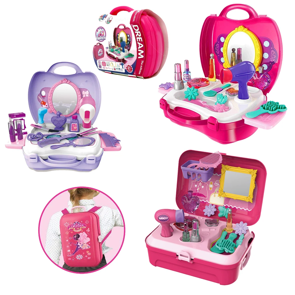

Pretend Play Makeup Set Beauty Fashion girls Toy and Cosmetic Set With Storage Backpack Durable Beauty Kit Hair Salon for Girls