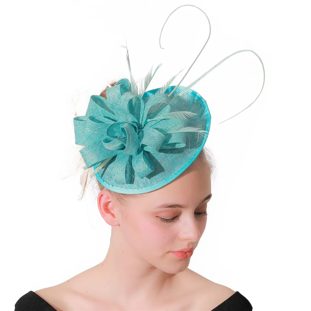 Женская Бирюзовая Заколка вуалетка с перьями аксессуары для волос в церковном