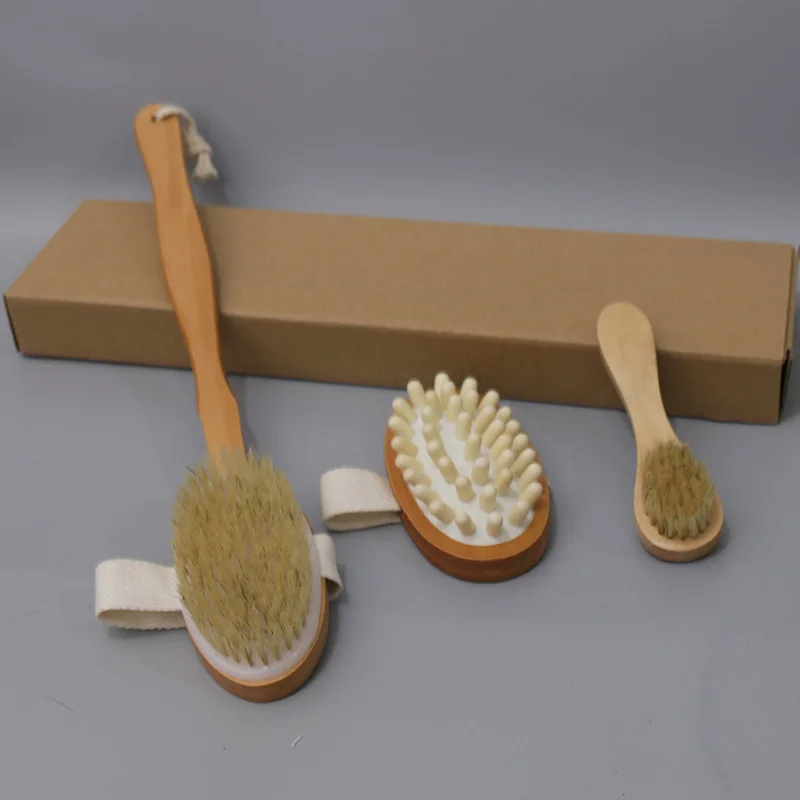 3 шт./компл. Набор щеток для ванной комнаты натуральная щетина Массажная щетка