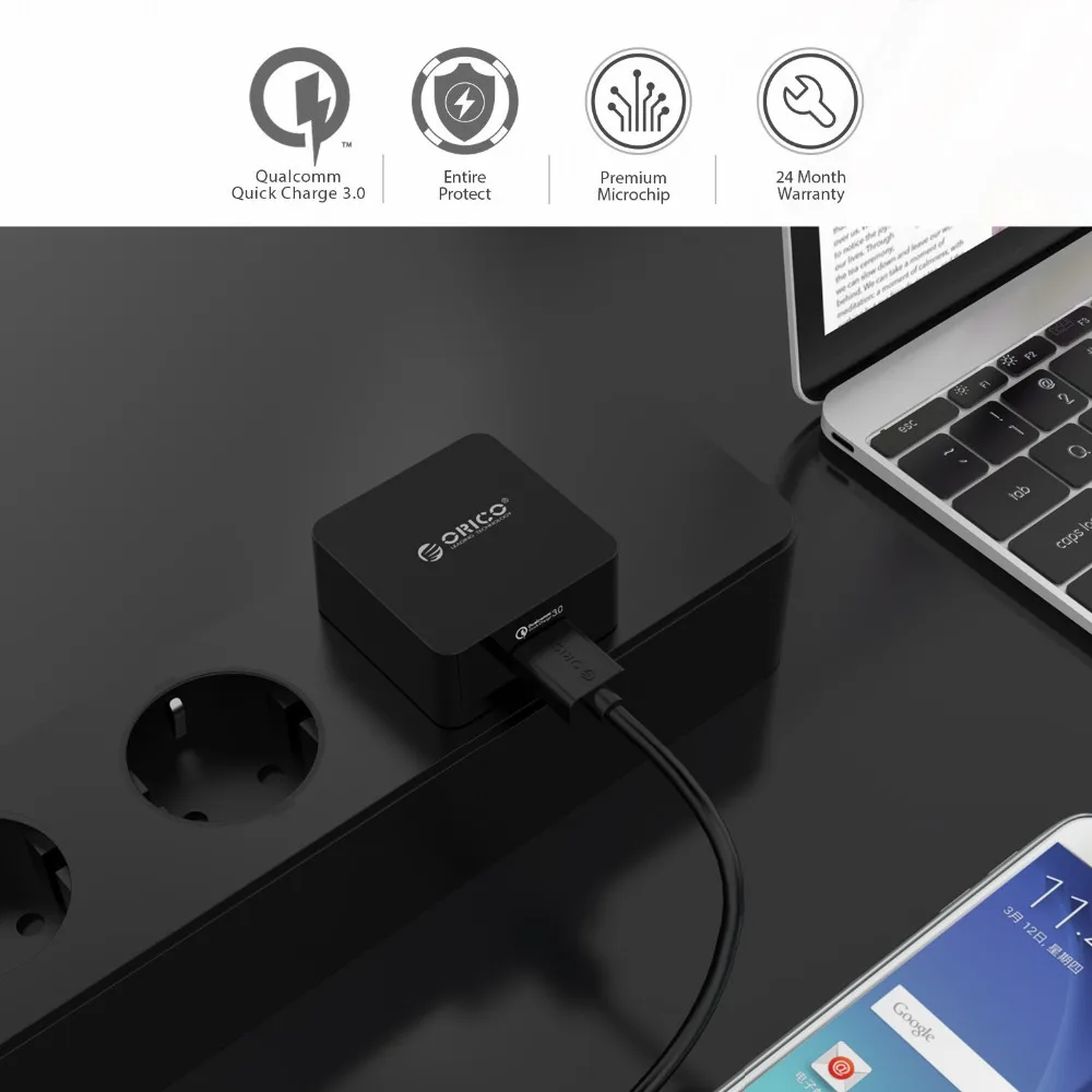 Сетевое зарядное устройство ORICO QC3.0 1 порт USB быстрое с кабелем Micro м для Samsung Xiaomi