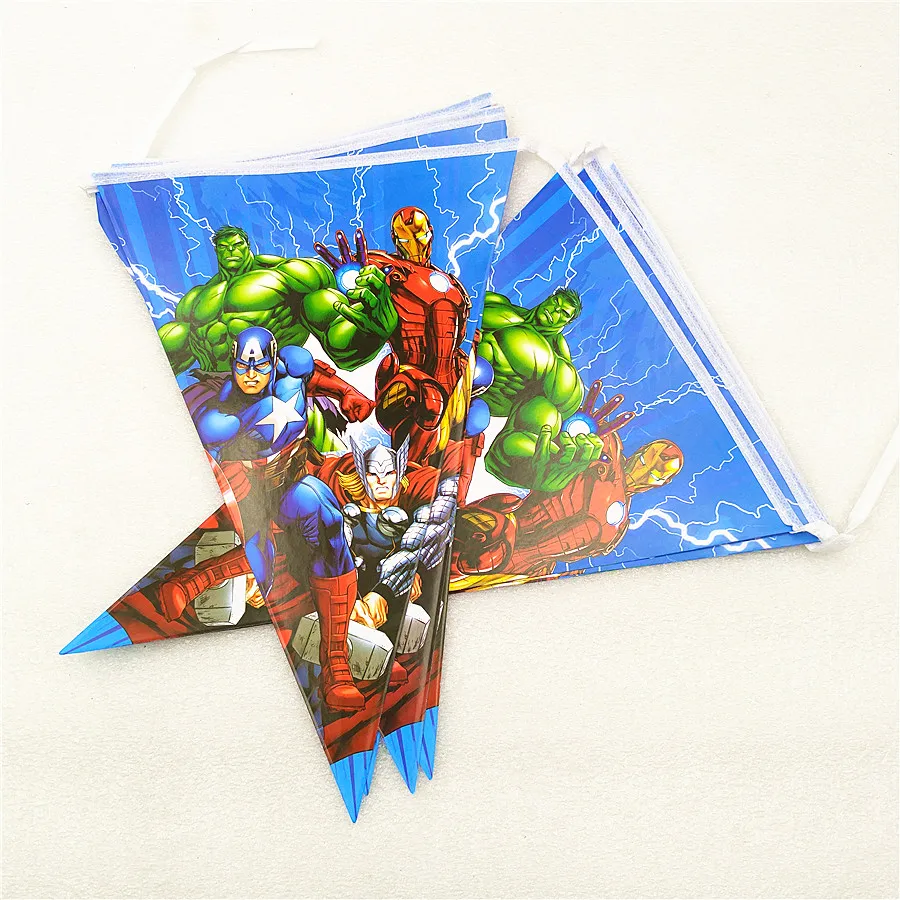 1 Set Cartoon Avengers Flags Banner Theme Party Home Decorations For Kids Happy Birthday Baby Shower Superhero Supplies | Дом и сад