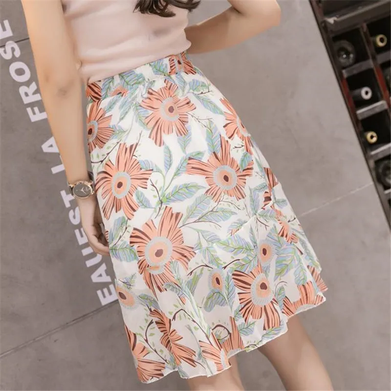 Летняя короткая юбка с цветочным принтом Женская милая зеленая хлопковая на