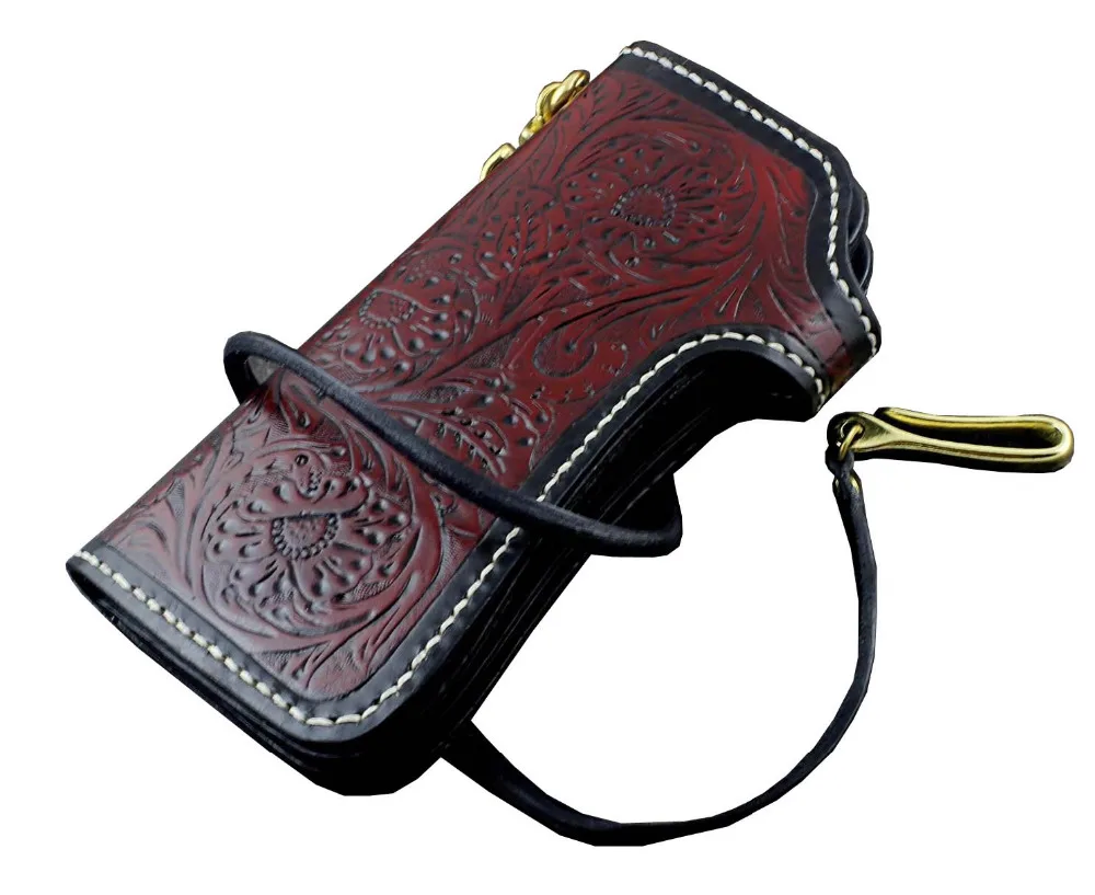 Винтажный байкерский кошелек с драконом из резной кожи татуировкой и длинной