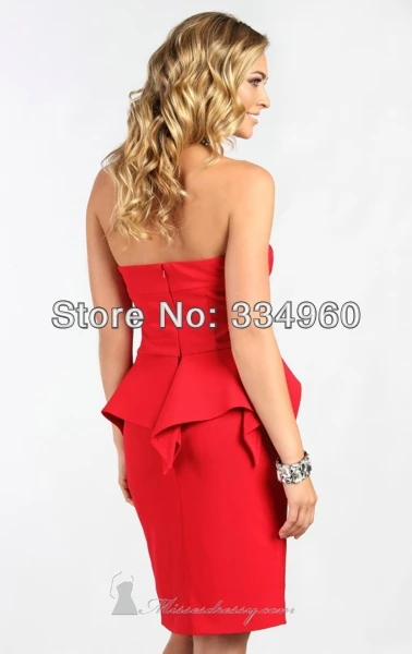 Sexy Sweetheart Neckline Pleat Short Red Rhinestone Peplum Dress Bow Column Cocktail Dresses Party Gowns | Свадьбы и торжества