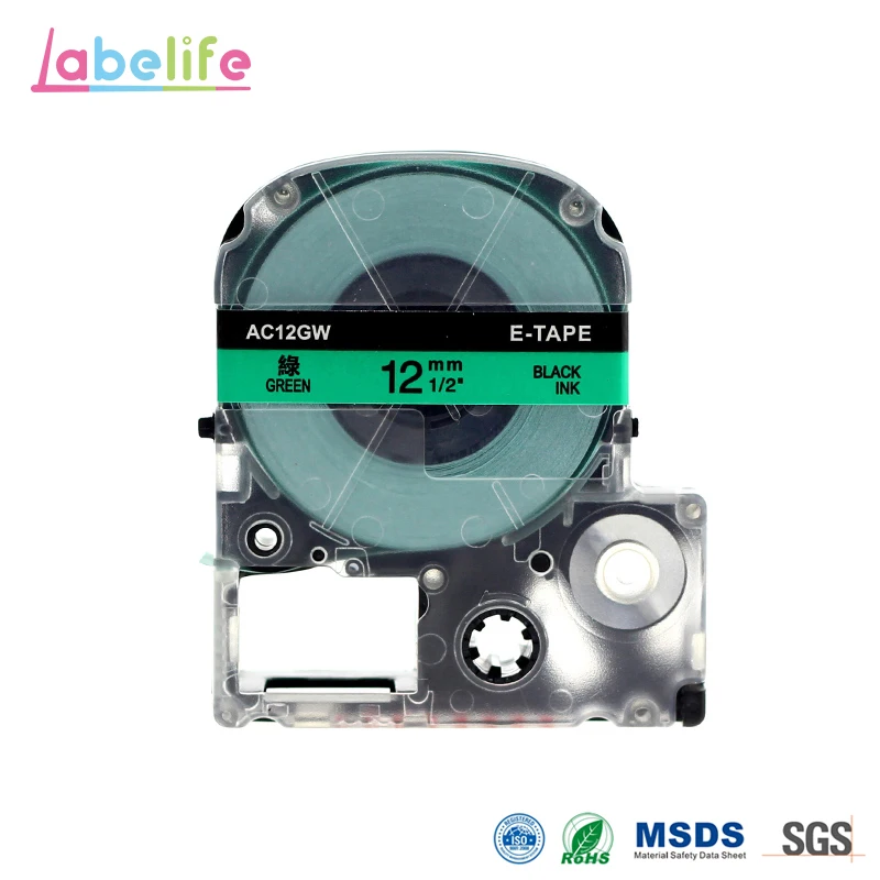 Labelife SC12G черный зеленый для Epson Labelworks LW 300 лента Этикетка картриджа мейкер